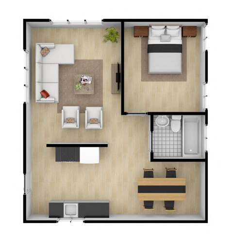 Floor plan for 1 bed, 1 bath, 620 sqft